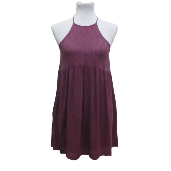 Entro Purple Trapese Halter Sleeveless Babydoll Mini Swing Dress Womens Small - Picture 1 of 7
